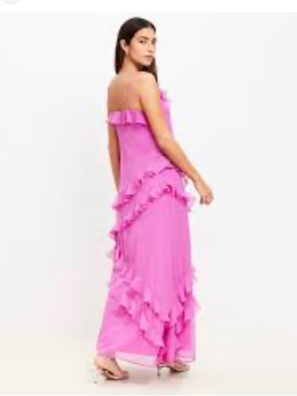 LOFT Strapless chiffon Ruffle Maxi Dress in Hot Pink